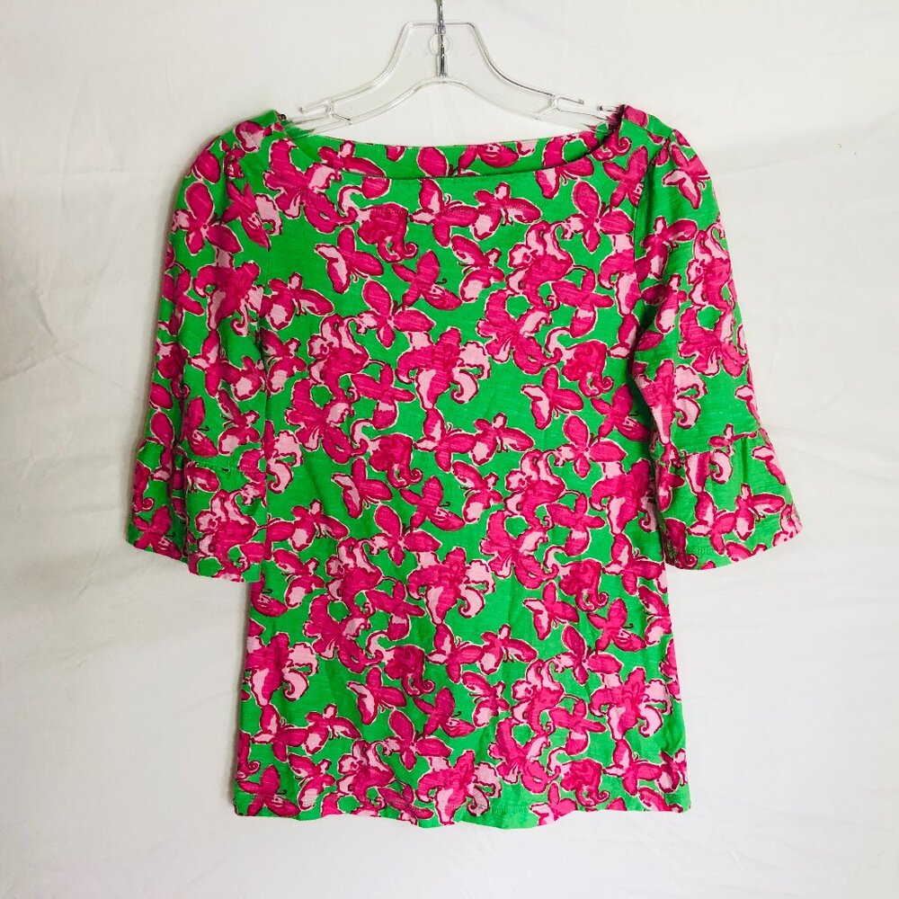 Lilly Pulitzer Women's Size Small Floral Butterfly Print Top Shirt